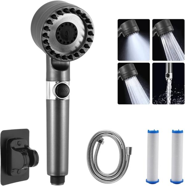 High-Pressure Shower Head with Filter – 4 Spray Modes & Pause Button