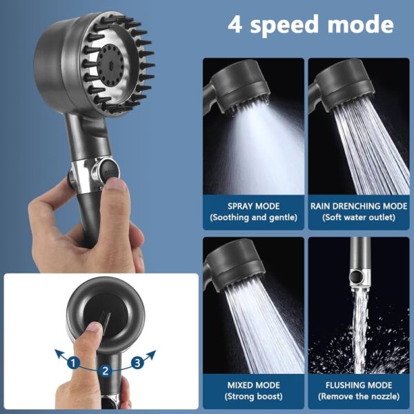 High-Pressure Shower Head with Filter – 4 Spray Modes & Pause Button - Image 2